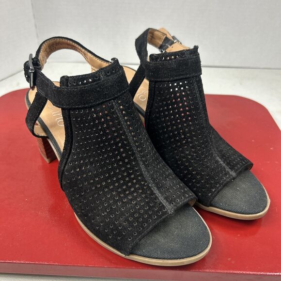 Franco Sarto Women's 6.5 Open Toe Slingback Ankle Strap‎ Block Heel Sandal Suede - Picture 1 of 8